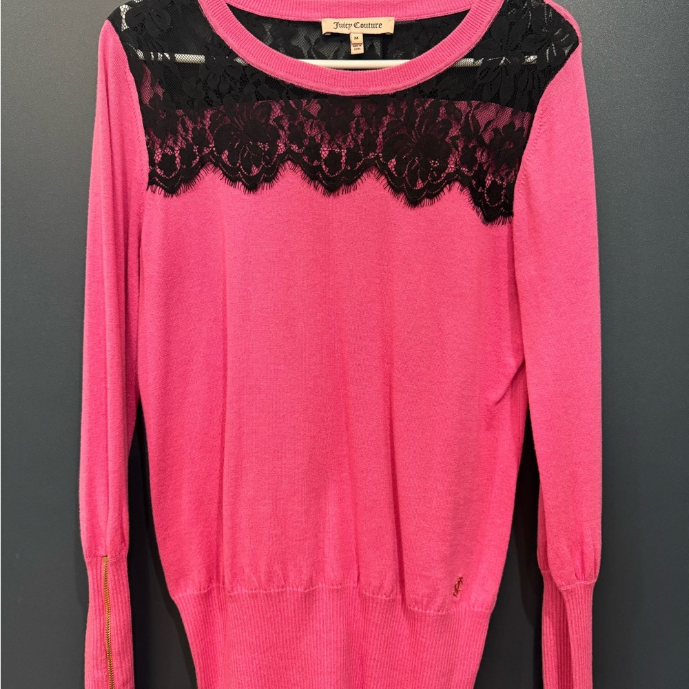 Juicy Couture Pink Lace Fitted Blouse
